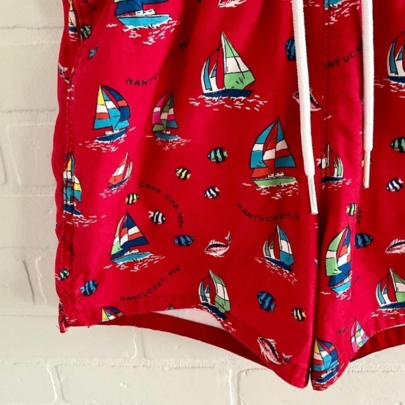 Abercrombie&Fitch Swim Trunks Shorts Red Novelty Sailing Nantucket print Sz S - Picture 4 of 15